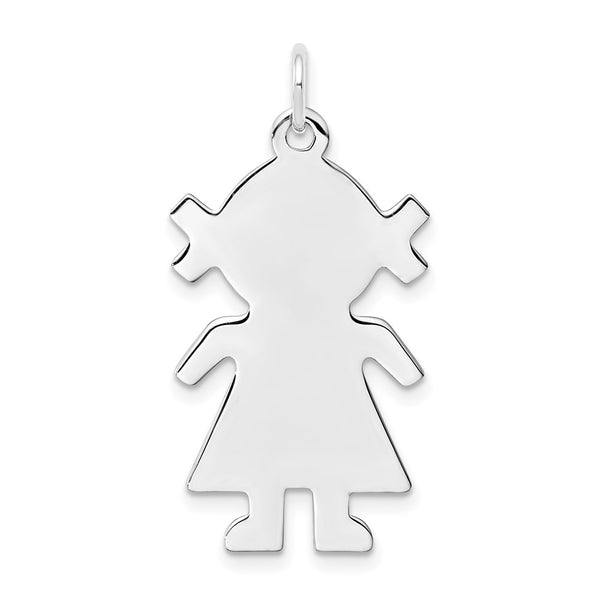 Sterling Silver Rhod-plated Eng. Girl Polished Front/Back Disc Charm