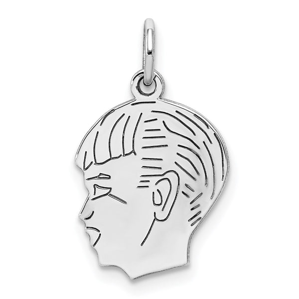SSilver Rh-plt Engravable Boy Polished Front/Satin Back Disc Charm