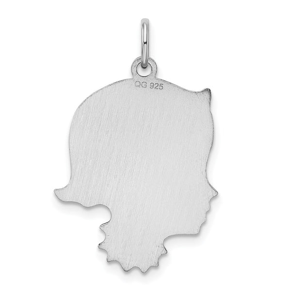 SSilver Rh-plt Engravable Girl Polished Front/Satin Back Disc Charm