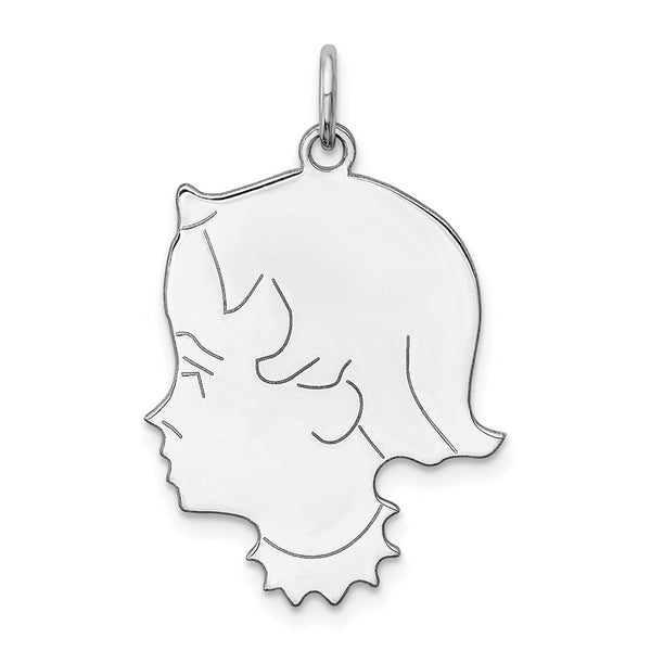 SSilver Rh-plt Engravable Girl Polished Front/Satin Back Disc Charm
