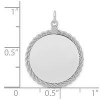 SS Rh-plt Engraveable Round with Rope Polished Front/Satin Back Disc
