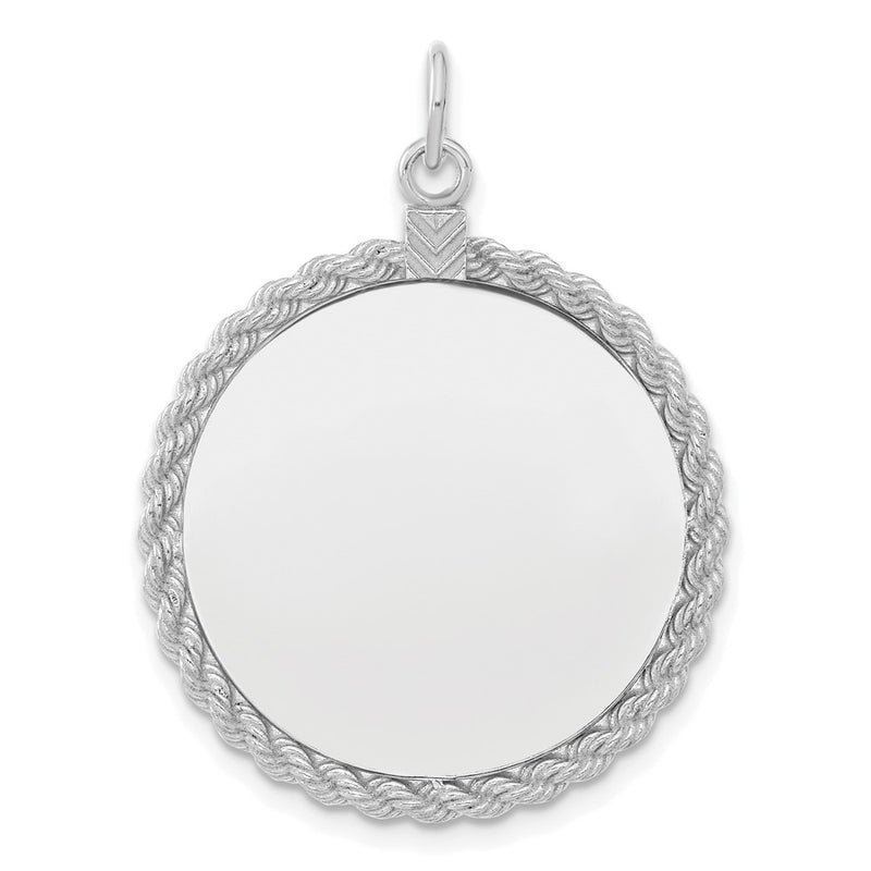 SS Rh-plt Engraveable Round with Rope Polished Front/Satin Back Disc