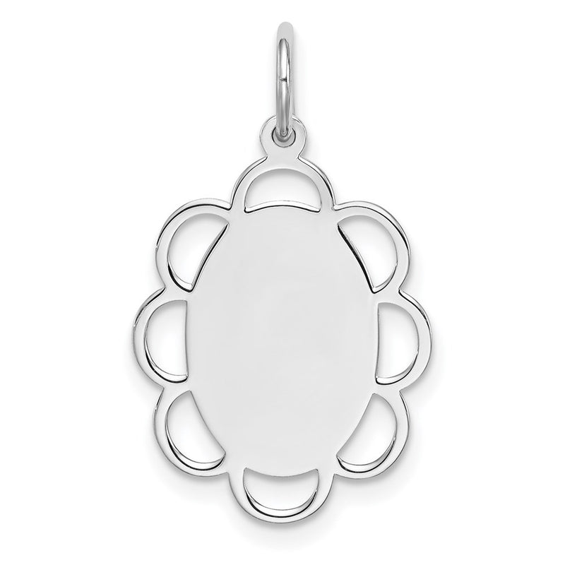 Sterling Silver Rh-plt Engraveable Polished Front/Satin Back Disc Charm