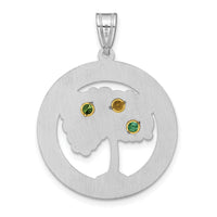 Sterling Silver/Rhod-plated 3 Birthstone w/ 14k Bezel Family Pendant