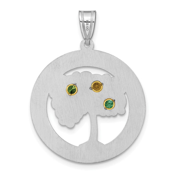 Sterling Silver/Rhod-plated 3 Birthstone w/ 14k Bezel Family Pendant