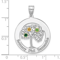 Sterling Silver/Rhod-plated 3 Birthstone w/ 14k Bezel Family Pendant