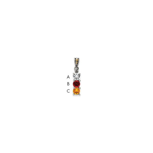 Sterling Silver Antiqued w/14k 3-stone w/Diamond Mothers Pendant Semi-Mount