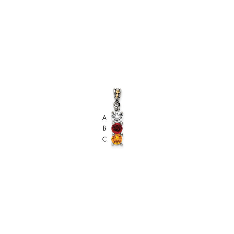 Sterling Silver Antiqued w/14k 3-stone w/Diamond Mothers Pendant Semi-Mount