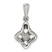 Sterling Silver Antiqued w/14k 4-stone w/Diamond Mother's Pendant