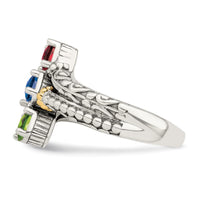Sterling Silver Antiqued w/14k 3-stone Mother's Ring