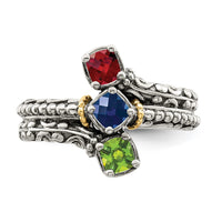 Sterling Silver Antiqued w/14k 3-stone Mother's Ring