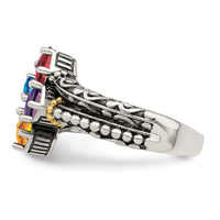 Sterling Silver Antiqued w/14k 4-stone Mother's Ring