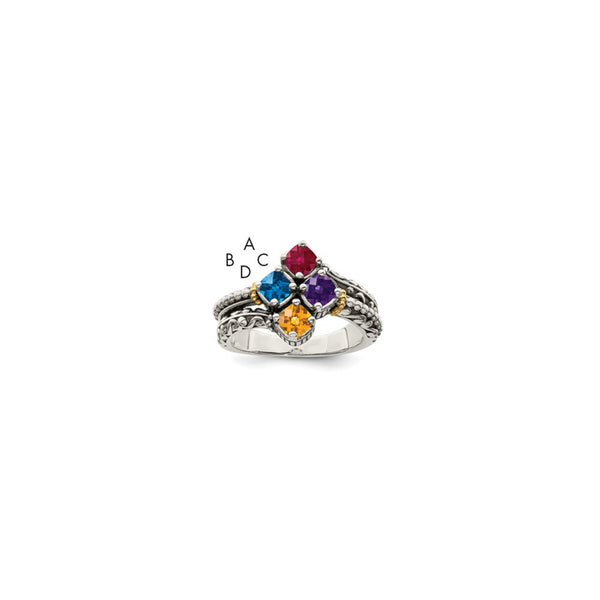 Sterling Silver Antiqued w/14k 4-stone Mother's Ring