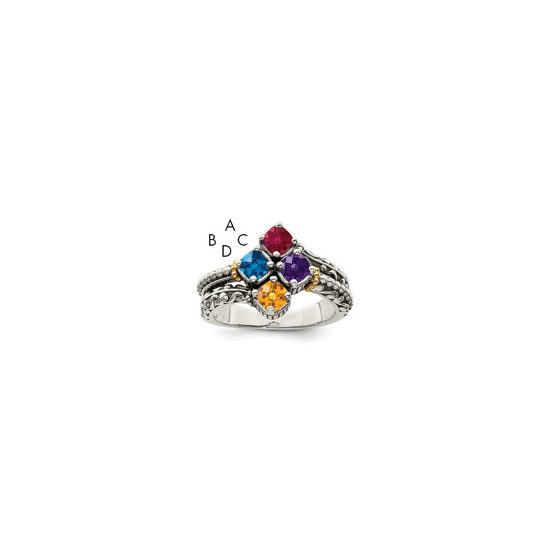 Sterling Silver Antiqued w/14k 4-stone Mother's Ring