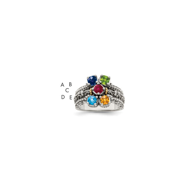 Sterling Silver Antiqued w/14k 5-stone Mother's Ring Mounting
