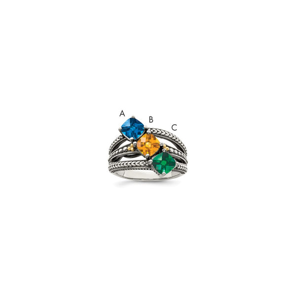 Sterling Silver Antiqued w/14k 3-stone Mother's Ring Mounting