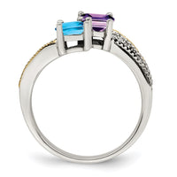 Sterling Silver Antiqued w/14k 2-stone w/Diamond Mother's Ring