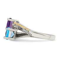 Sterling Silver Antiqued w/14k 2-stone w/Diamond Mother's Ring