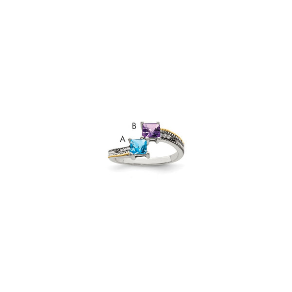 Sterling Silver Antiqued w/14k 2-stone w/Diamond Mother's Ring