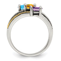 Sterling Silver Antiqued w/14k 3-stone w/Diamond Mother's Semi-Mount Ring