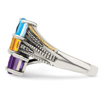 Sterling Silver Antiqued w/14k 3-stone w/Diamond Mother's Semi-Mount Ring