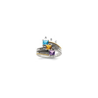 Sterling Silver Antiqued w/14k 3-stone w/Diamond Genuine Mother's Ring