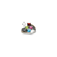 Sterling Silver Antiqued w/14k 4-stone w/Diamond Mother's Ring