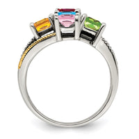 Sterling Silver Antiqued w/14k 5-stone w/Diamond Genuine Mother's Ring
