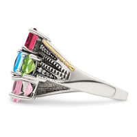 Sterling Silver Antiqued w/14k 5-stone w/Diamond Mother's Semi-Mount Ring