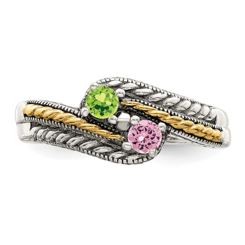 Sterling Silver Antiqued w/14k 2-stone Mother's Ring
