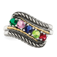 Sterling Silver Antiqued w/14k 5-stone Mother's Ring