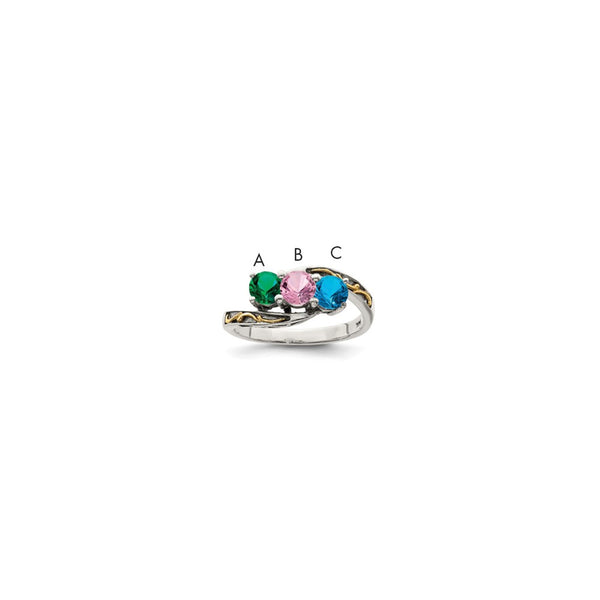 Sterling Silver Antiqued w/14k 3-stone Mother's Ring Mounting