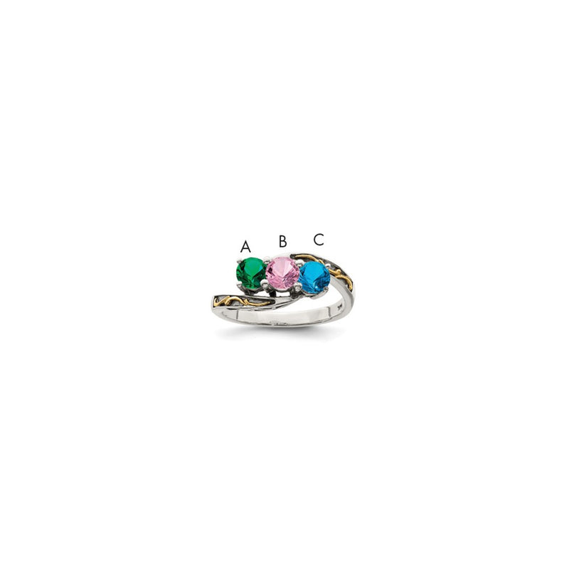 Sterling Silver Antiqued w/14k 3-stone Mother's Ring Mounting