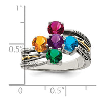 Sterling Silver Antiqued w/14k 5-stone Mother's Ring