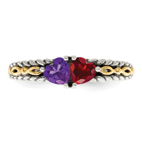 Sterling Silver Antiqued w/14k 2-stone Mother's Ring