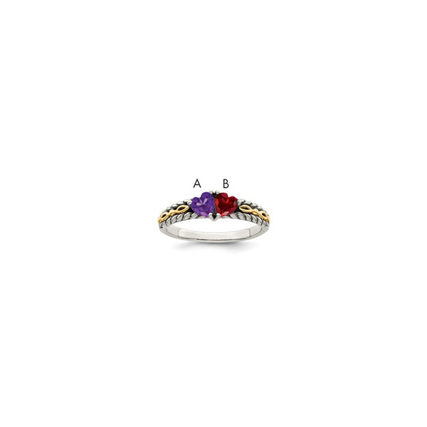 Sterling Silver Antiqued w/14k 2-stone Mother's Ring