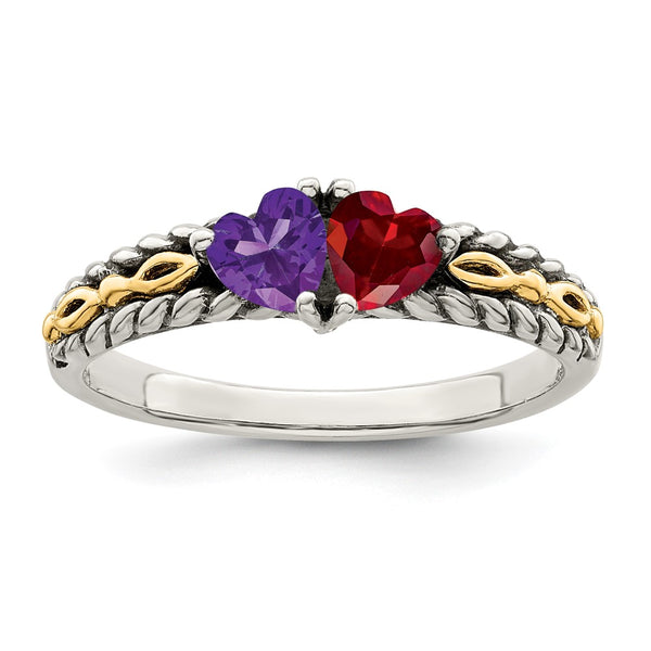 Sterling Silver Antiqued w/14k 2-stone Mother's Ring Mounting