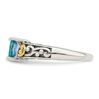 Sterling Silver Antiqued w/14k 3-stone Mother's Ring