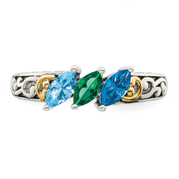 Sterling Silver Antiqued w/14k 3-stone Mother's Ring Mounting
