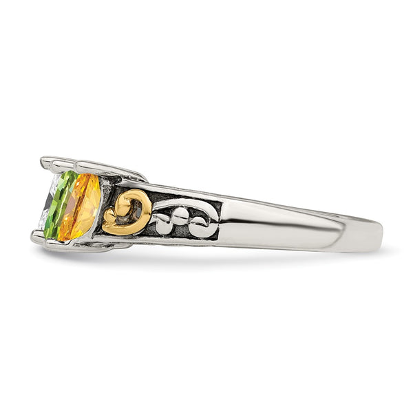 Sterling Silver Antiqued w/14k 4-stone Mother's Ring