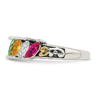Sterling Silver Antiqued w/14k 5-stone Mother's Ring