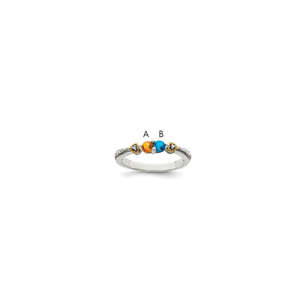 Sterling Silver Antiqued w/14k 2-stone w/Diamond Mother's Semi-Mount Ring