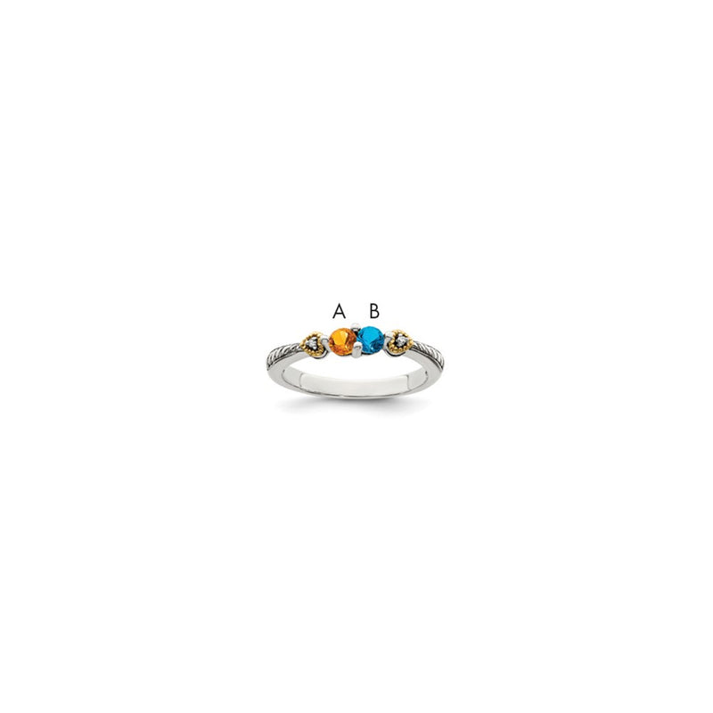 Sterling Silver Antiqued w/14k 2-stone w/Diamond Mother's Semi-Mount Ring