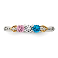 Sterling Silver Antiqued w/14k 3-stone w/Diamond Mother's Semi-Mount Ring