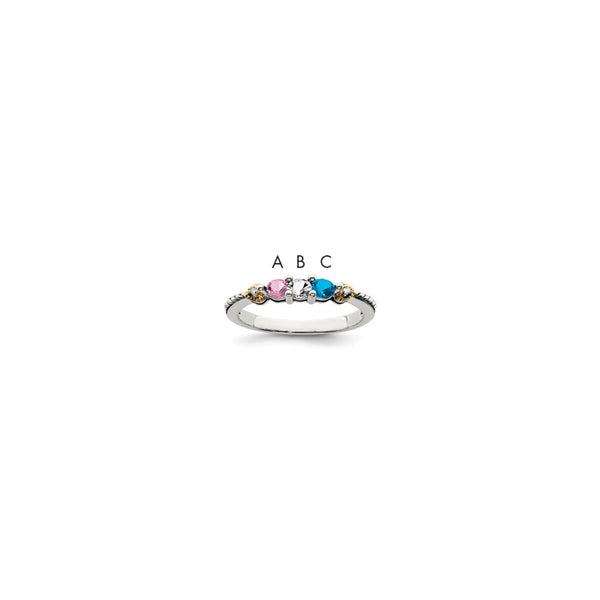 Sterling Silver Antiqued w/14k 3-stone w/Diamond Mother's Ring