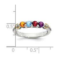 Sterling Silver Antiqued w/14k 4-stone w/Diamond Mother's Semi-Mount Ring