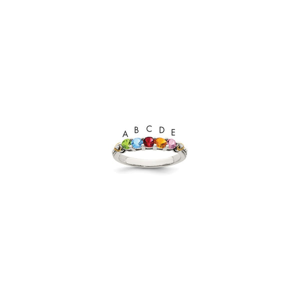 Sterling Silver Antiqued w/14k 5-stone w/Diamond Mother's Semi-Mount Ring