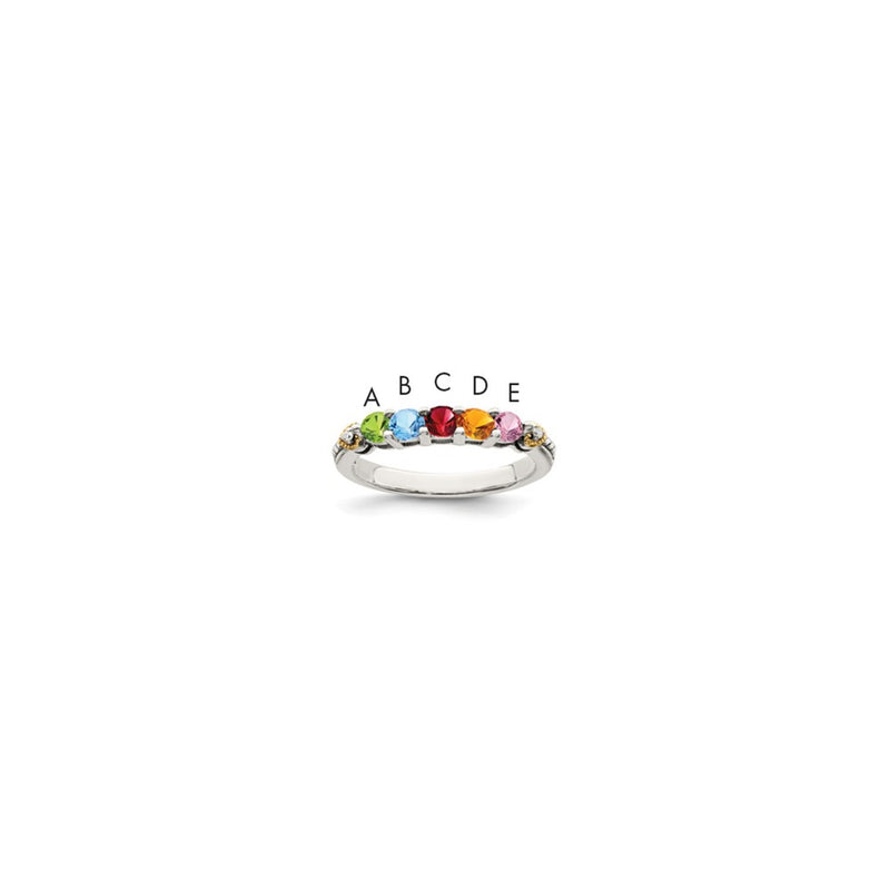 Sterling Silver Antiqued w/14k 5-stone w/Diamond Mother's Semi-Mount Ring