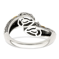 Sterling Silver Antiqued w/14k 2-stone w/Diamond Mother's Ring