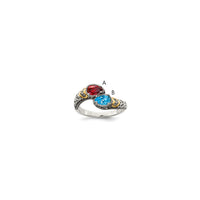 Sterling Silver Antiqued w/14k 2-stone w/Diamond Mother's Ring